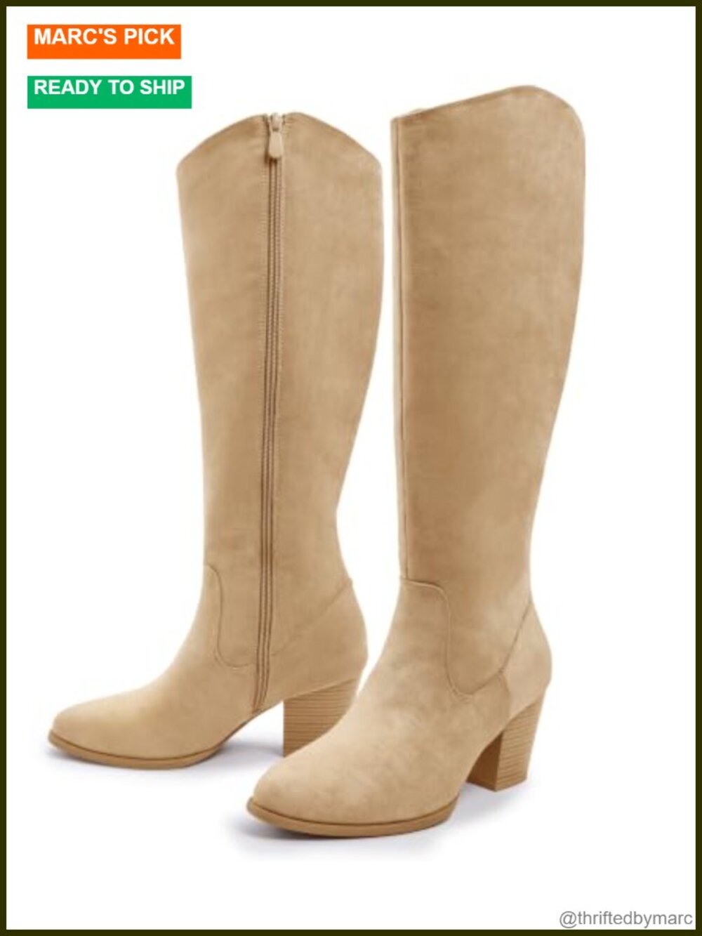 Pointed Toe Knee High Boots Chunky Heel Side Zipper Faux Suede